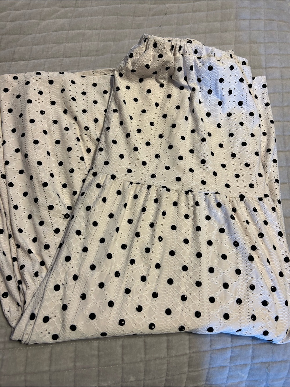 LuLaRoe White Eyelet Maxi Skirt with Black Polka Dots Poppy